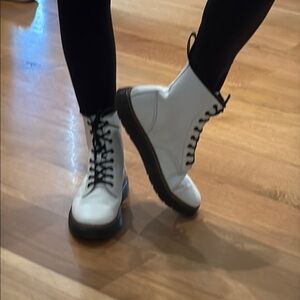 Dr. Martens White Ankle Boots with Black Soles